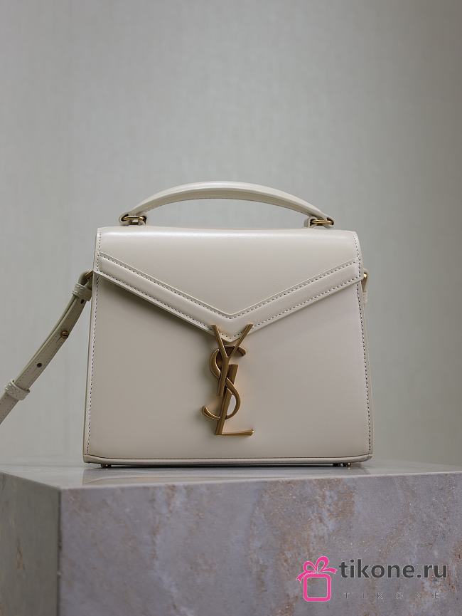 YSL Cassandra Mini Top Handle Bag In Box Leather White - 20×16×7.5cm - 1