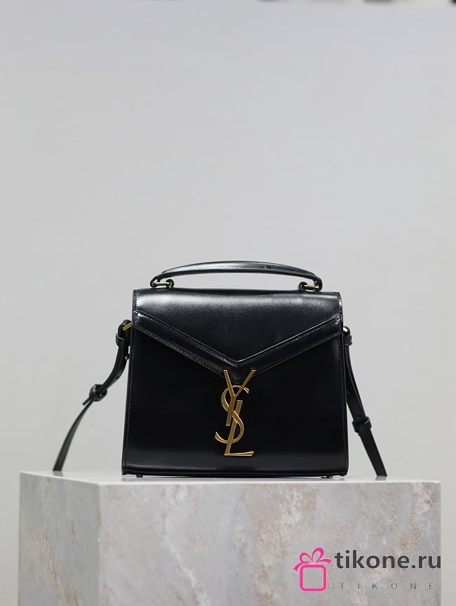 YSL Cassandra Mini Top Handle Bag In Box Leather Black - 20×16×7.5cm - 1