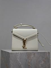 YSL Cassandra Mini Top Handle Bag In Grain De Poudre Embossed Leather White - 20×16×7.5cm - 1