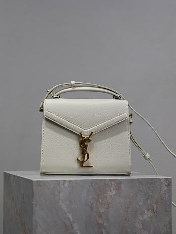 YSL Cassandra Mini Top Handle Bag In Grain De Poudre Embossed Leather White - 20×16×7.5cm