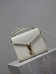 YSL Cassandra Mini Top Handle Bag In Grain De Poudre Embossed Leather White - 20×16×7.5cm - 4