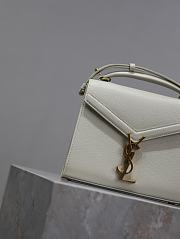 YSL Cassandra Mini Top Handle Bag In Grain De Poudre Embossed Leather White - 20×16×7.5cm - 3