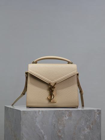YSL Cassandra Mini Top Handle Bag In Grain De Poudre Embossed Leather Beige - 20×16×7.5cm