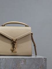 YSL Cassandra Mini Top Handle Bag In Grain De Poudre Embossed Leather Beige - 20×16×7.5cm - 3