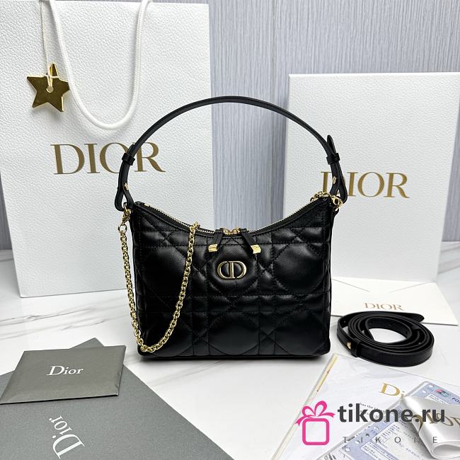 Miss Caro Diorling Mini Bag with Chain Powder Black Macrocannage Lambskin - 21x17x7cm - 1
