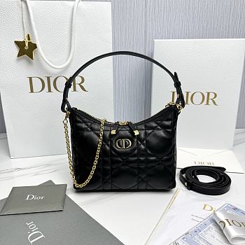 Miss Caro Diorling Mini Bag with Chain Powder Black Macrocannage Lambskin - 21x17x7cm