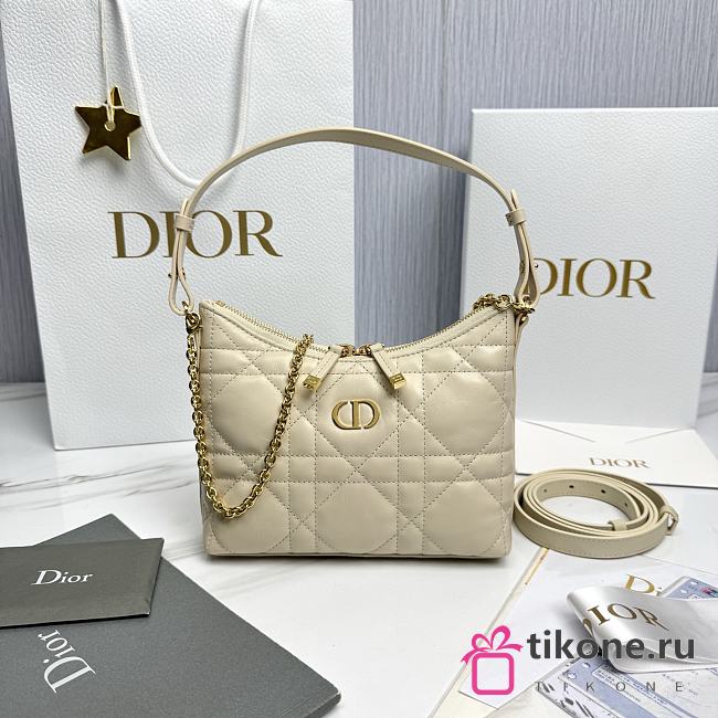 Miss Caro Diorling Mini Bag with Chain Powder White Macrocannage Lambskin - 21x17x7cm - 1