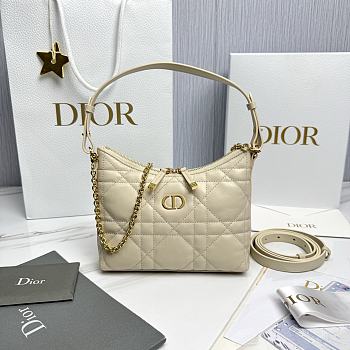Miss Caro Diorling Mini Bag with Chain Powder White Macrocannage Lambskin - 21x17x7cm