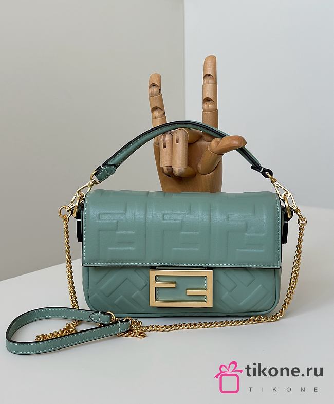 Baguette Mini Green Nappa Leather Bag - 20x13x5cm - 1