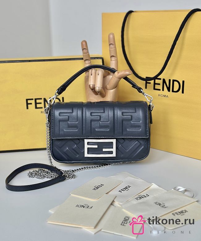 Baguette Mini Navy Nappa Leather Bag - 20x13x5cm - 1