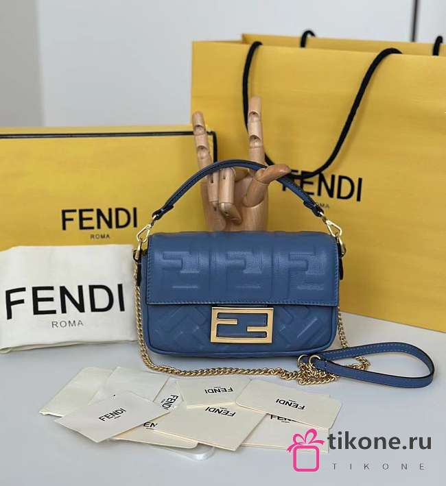 Baguette Mini Blue Nappa Leather Bag - 20x13x5cm - 1