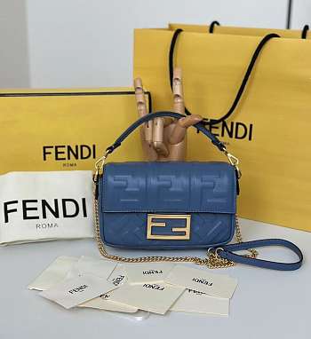 Baguette Mini Blue Nappa Leather Bag - 20x13x5cm