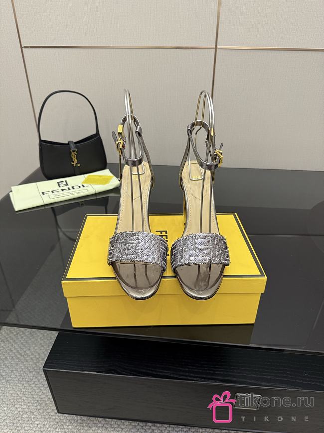 Fendi Delfina Sequin & Leather Sandal in Metallic 10cm - 1
