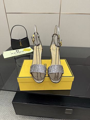 Fendi Delfina Sequin & Leather Sandal in Metallic 10cm