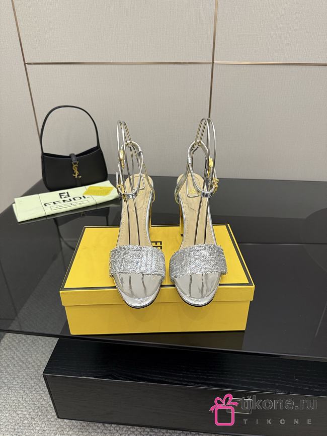 Fendi Delfina Sequin & Leather Sandal in Silver 10cm - 1
