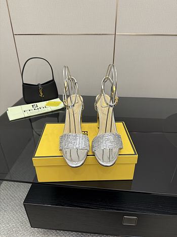 Fendi Delfina Sequin & Leather Sandal in Silver 10cm