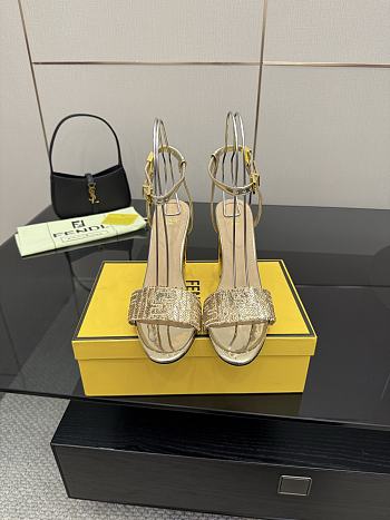 Fendi Delfina Sequin & Leather Sandal in Gold 10cm