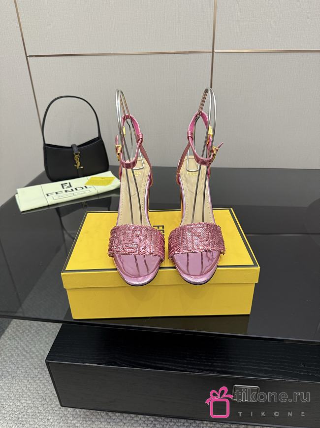 Fendi Delfina Sequin & Leather Sandal in Pink 10cm - 1