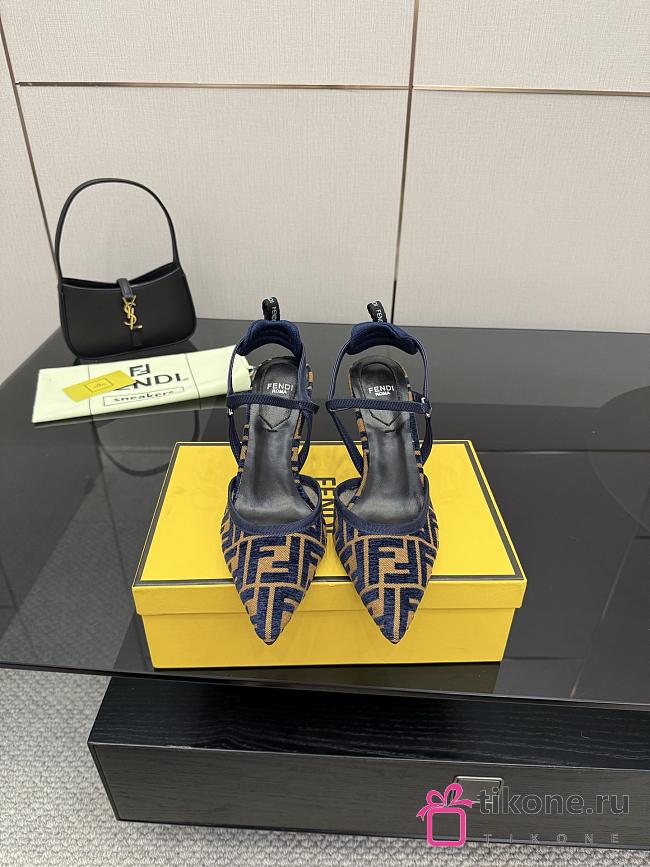 Fendi Colibri Lite Medium Heeled Slingbacks in Navy Blue FF Velvet  - 1