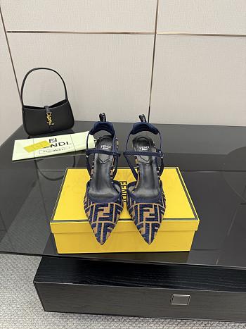 Fendi Colibri Lite Medium Heeled Slingbacks in Navy Blue FF Velvet 