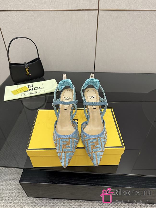 Fendi Colibri Lite Medium Heeled Slingbacks in Light Blue FF Velvet  - 1