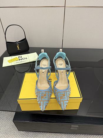 Fendi Colibri Lite Medium Heeled Slingbacks in Light Blue FF Velvet 
