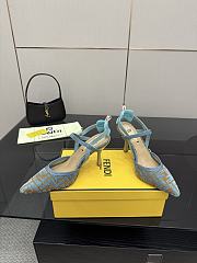 Fendi Colibri Lite Medium Heeled Slingbacks in Light Blue FF Velvet  - 4