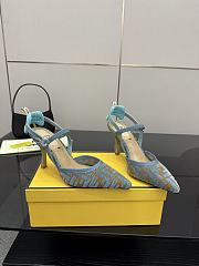 Fendi Colibri Lite Medium Heeled Slingbacks in Light Blue FF Velvet  - 5
