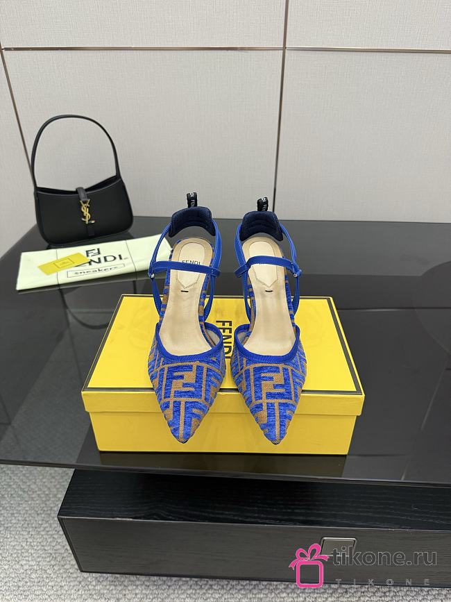 Fendi Colibri Lite Medium Heeled Slingbacks in Blue FF Velvet  - 1