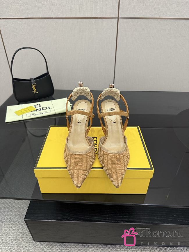Fendi Colibri Lite Medium Heeled Slingbacks in Beige FF Velvet  - 1