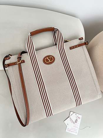Valentino Garavani Antibes Canvas Bag Natural/Tobacco - 41x33x20cm