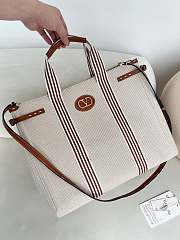 Valentino Garavani Antibes Canvas Bag Natural/Tobacco - 41x33x20cm - 3