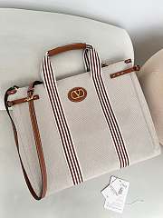 Valentino Garavani Antibes Canvas Bag Natural/Tobacco - 41x33x20cm - 2