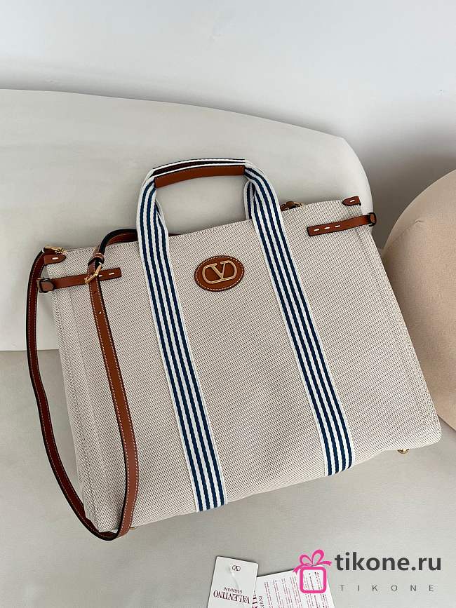 Valentino Garavani Antibes Canvas Bag Natural/Blue - 41x33x20cm - 1