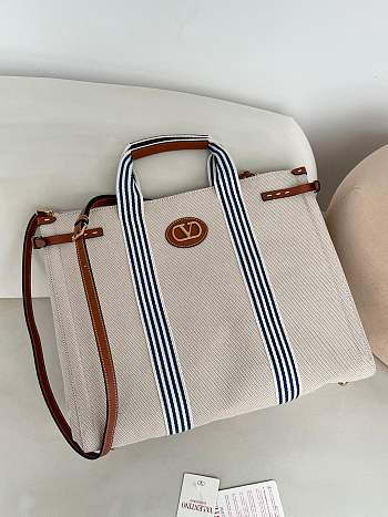 Valentino Garavani Antibes Canvas Bag Natural/Blue - 41x33x20cm