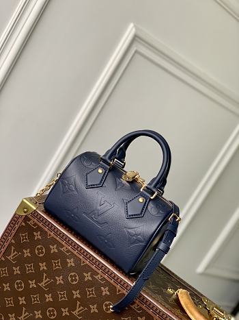 LV Speedy Bandouliere 20 Bag Monogram Empreinte Leather Navy Blue M14200 - 20.5x13.5x12cm