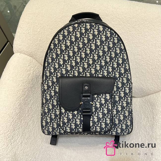 Saddle Zip Backpack Beige and Black Dior Oblique Jacquard with Black Grained Calfskin - 33x43.5x19.5cm - 1