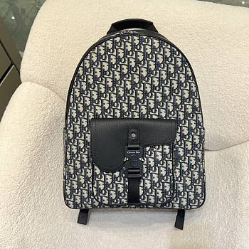 Saddle Zip Backpack Beige and Black Dior Oblique Jacquard with Black Grained Calfskin - 33x43.5x19.5cm