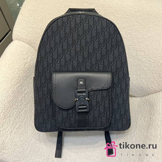 Saddle Zip Backpack Black Dior Oblique Jacquard and Black Grained Calfskin - 33x43.5x19.5cm - 1