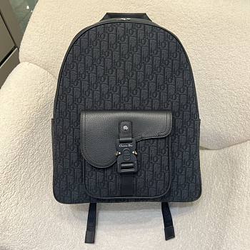 Saddle Zip Backpack Black Dior Oblique Jacquard and Black Grained Calfskin - 33x43.5x19.5cm