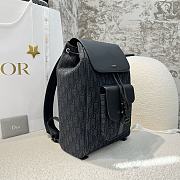 Saddle Backpack with Flap Black Dior Oblique Jacquard and Black Grained Calfskin - 26.5x41x14.5cm - 4