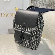 Saddle Backpack with Flap Beige and Black Dior Oblique Jacquard with Black Grained Calfskin - 26.5x41x14.5cm - 6