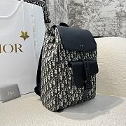 Saddle Backpack with Flap Beige and Black Dior Oblique Jacquard with Black Grained Calfskin - 26.5x41x14.5cm - 4