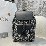 Saddle Backpack with Flap Beige and Black Dior Oblique Jacquard with Black Grained Calfskin - 26.5x41x14.5cm - 3
