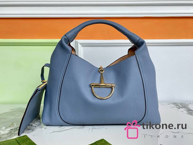 Gucci Softbit Maxi Shoulder Bag Dusty Blue Grainy Leather - 46x26x16cm - 1