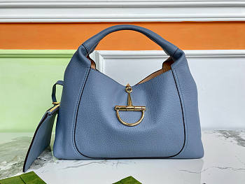 Gucci Softbit Maxi Shoulder Bag Dusty Blue Grainy Leather - 46x26x16cm