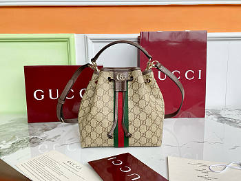 Gucci Ophidia Bucket In Beige Dark Brown GG Monogram Brown Leather - 21.5×21×13cm
