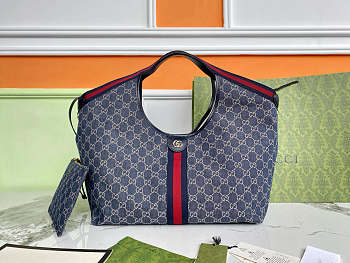 Gucci Giglio Large Tote Bag Blue And White GG Denim - 60×47×16cm