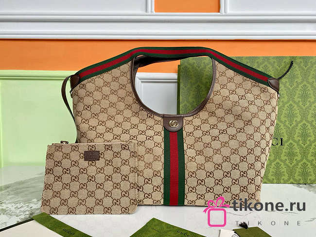Gucci Giglio Large Tote Bag Beige And Brown GG Canvas - 60×47×16cm - 1
