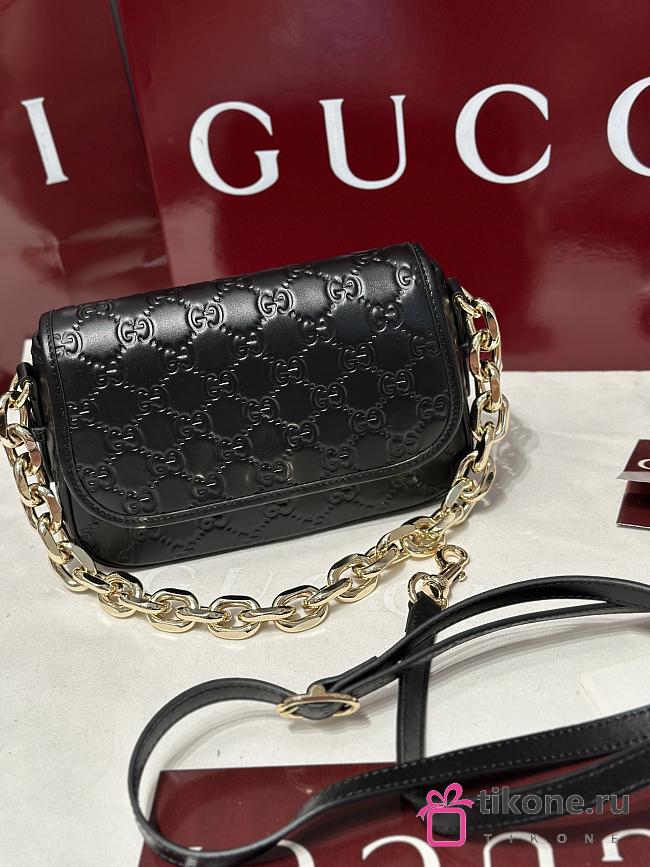 Gucci GG Emblem Small Shoulder Bag Black GG Leather - 20.5x13x7cm - 1